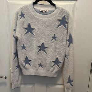 Nanette Lepore Gray and Blue Star Sweater w/Pearls Size Small Super Soft
